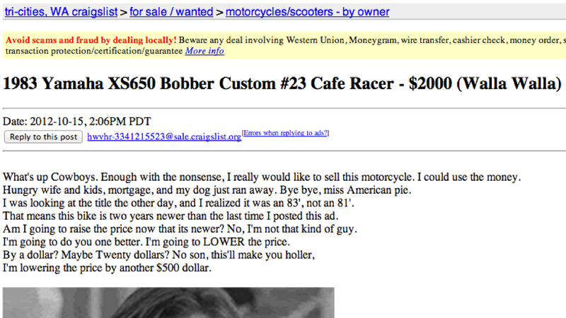Illustration for article titled This Craigslist Ad For An '83 Yamaha Makes Bad Photoshopping Look Inexplicably Awesome